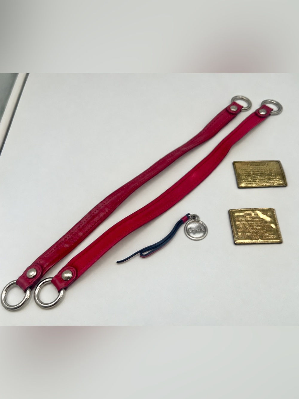 Coach Red Poppy Replacement Leather Straps w/ Silver Rings, zipper-pull & creeds